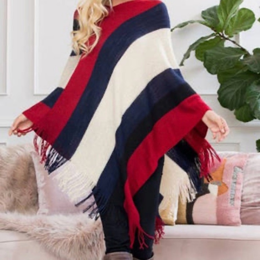 Red, Navy & Cream Poncho